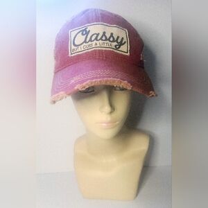 Headmost VTG Inspired Distressed Baseball Cap Classy But I Cuss A Little Red New